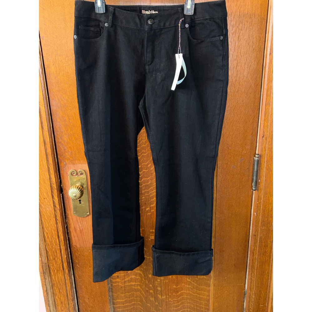 NWT Simply Vera Vera Wang Womens 14 Black Bootcut Jeans Wide Cuff Modern